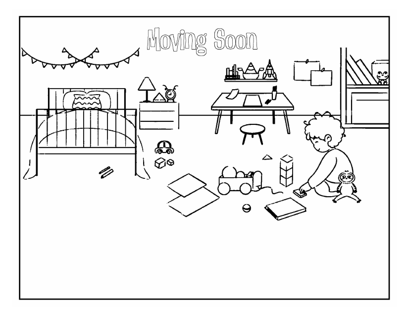 Coloring page: the room and toys